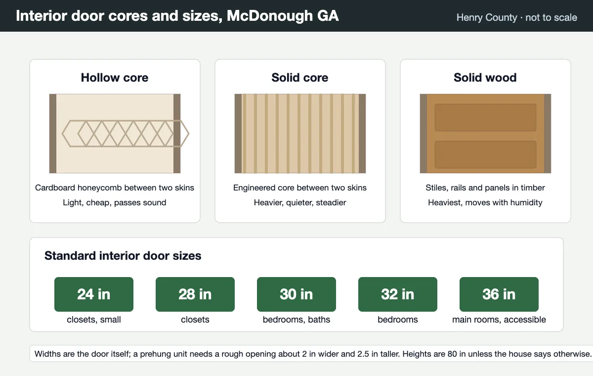 Hollow core, solid core and solid wood interior doors compared, with standard widths for McDonough GA houses