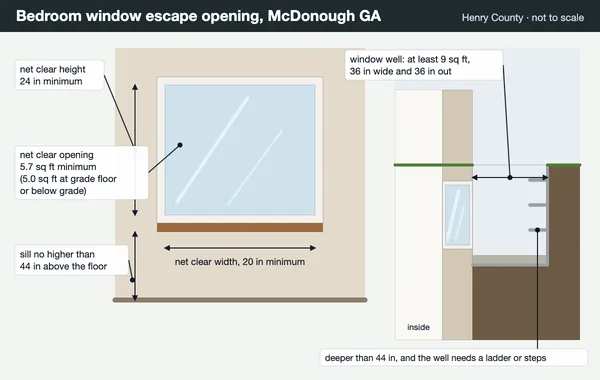 Diagram of the escape opening dimensions for a bedroom window